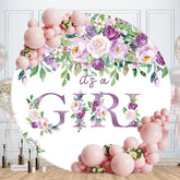 Aperturee - Purple Floral Its A Girl Baby Shower Backdrop